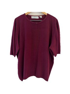 VTG Maggie Lawrence Short Sleeve Sweater Plus Size 22/24 Burgundy Cable Stitch